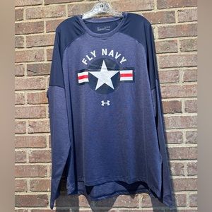 Navy Under Armour FLY NAVY Heatgear Long Sleeve T-shirt Size XL
